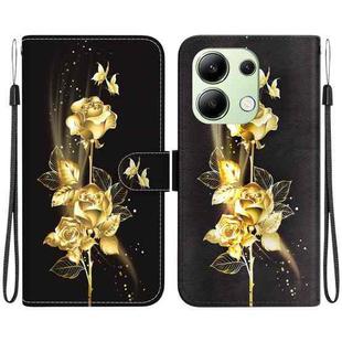 For Xiaomi Redmi Note 13 4G Global Crystal Texture Colored Drawing Leather Phone Case(Gold Butterfly Rose)