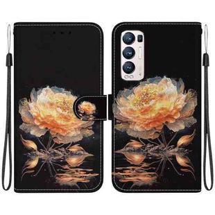 For OPPO Find X3 Neo / Reno5 Pro+ 5G Crystal Texture Colored Drawing Leather Phone Case(Gold Peony)