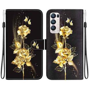 For OPPO Find X3 Neo / Reno5 Pro+ 5G Crystal Texture Colored Drawing Leather Phone Case(Gold Butterfly Rose)