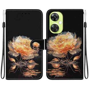 For OPPO K11x / OnePlus Nord CE 3 Lite Crystal Texture Colored Drawing Leather Phone Case(Gold Peony)