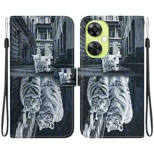 For OPPO K11x / OnePlus Nord CE 3 Lite Crystal Texture Colored Drawing Leather Phone Case(Cat Tiger Reflection)