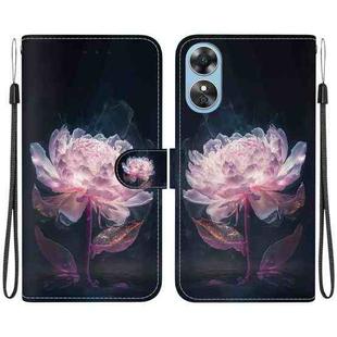 For OPPO A17 / A17K Crystal Texture Colored Drawing Leather Phone Case(Purple Peony)