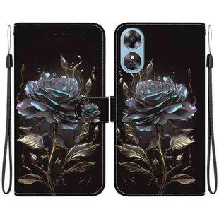 For OPPO A17 / A17K Crystal Texture Colored Drawing Leather Phone Case(Black Rose)