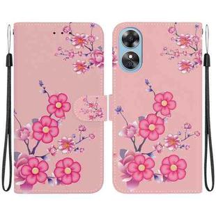 For OPPO A17 / A17K Crystal Texture Colored Drawing Leather Phone Case(Cherry Blossoms)
