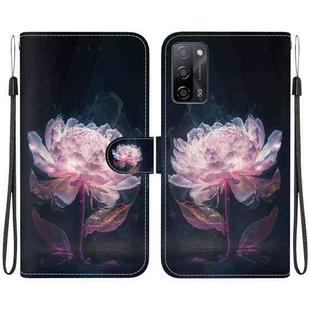For OPPO A55 5G / A55s 5G Crystal Texture Colored Drawing Leather Phone Case(Purple Peony)