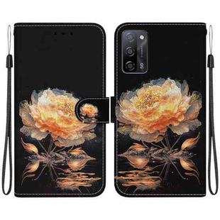 For OPPO A55 5G / A55s 5G Crystal Texture Colored Drawing Leather Phone Case(Gold Peony)