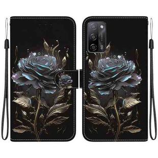 For OPPO A55 5G / A55s 5G Crystal Texture Colored Drawing Leather Phone Case(Black Rose)