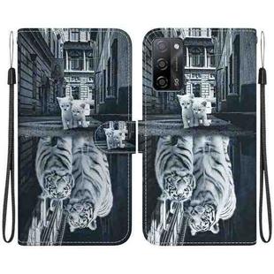 For OPPO A55 5G / A55s 5G Crystal Texture Colored Drawing Leather Phone Case(Cat Tiger Reflection)