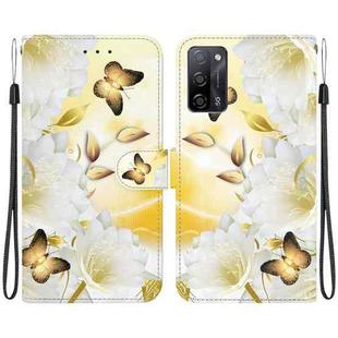For OPPO A55 5G / A55s 5G Crystal Texture Colored Drawing Leather Phone Case(Gold Butterfly Epiphyllum)