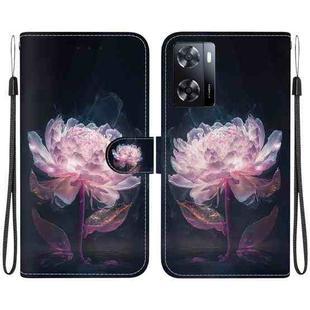 For OPPO A57 5G / A57s 4G Crystal Texture Colored Drawing Leather Phone Case(Purple Peony)