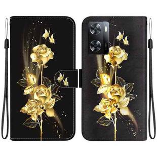 For OPPO A57 5G / A57s 4G Crystal Texture Colored Drawing Leather Phone Case(Gold Butterfly Rose)