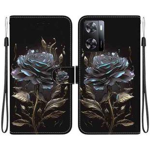 For OPPO A57 5G / A57s 4G Crystal Texture Colored Drawing Leather Phone Case(Black Rose)