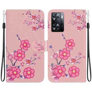 For OPPO A57 5G / A57s 4G Crystal Texture Colored Drawing Leather Phone Case(Cherry Blossoms)