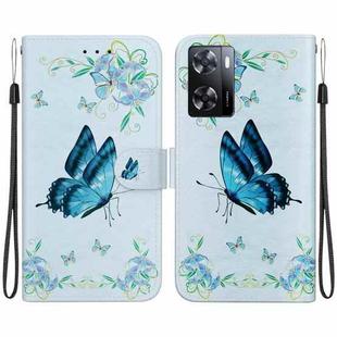 For OPPO A57 5G / A57s 4G Crystal Texture Colored Drawing Leather Phone Case(Blue Pansies)