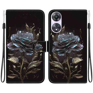 For OPPO A58 4G Crystal Texture Colored Drawing Leather Phone Case(Black Rose)