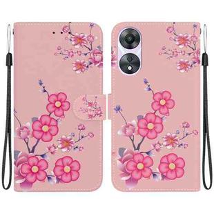 For OPPO A58 4G Crystal Texture Colored Drawing Leather Phone Case(Cherry Blossoms)
