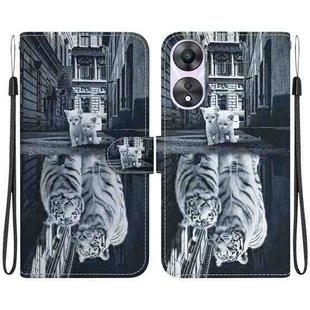 For OPPO A58 5G / A78 5G Crystal Texture Colored Drawing Leather Phone Case(Cat Tiger Reflection)
