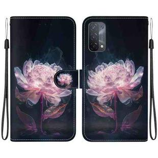 For OPPO A74 5G / A93 5G / A54 5G Crystal Texture Colored Drawing Leather Phone Case(Purple Peony)