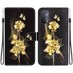For OPPO A74 5G / A93 5G / A54 5G Crystal Texture Colored Drawing Leather Phone Case(Gold Butterfly Rose)