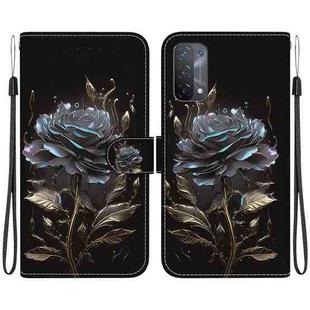 For OPPO A74 5G / A93 5G / A54 5G Crystal Texture Colored Drawing Leather Phone Case(Black Rose)