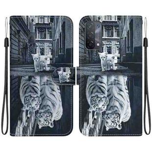 For OPPO A74 5G / A93 5G / A54 5G Crystal Texture Colored Drawing Leather Phone Case(Cat Tiger Reflection)