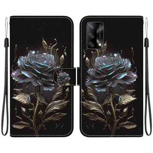 For OPPO A74 4G / F19 4G Crystal Texture Colored Drawing Leather Phone Case(Black Rose)