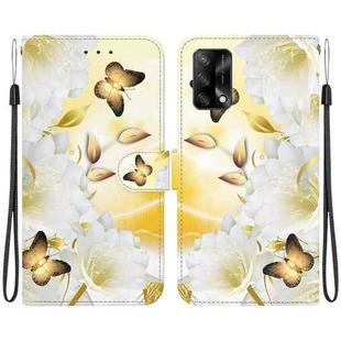 For OPPO A74 4G / F19 4G Crystal Texture Colored Drawing Leather Phone Case(Gold Butterfly Epiphyllum)