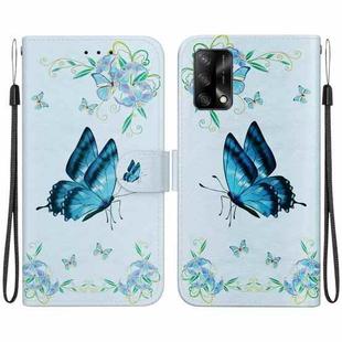 For OPPO A74 4G / F19 4G Crystal Texture Colored Drawing Leather Phone Case(Blue Pansies)