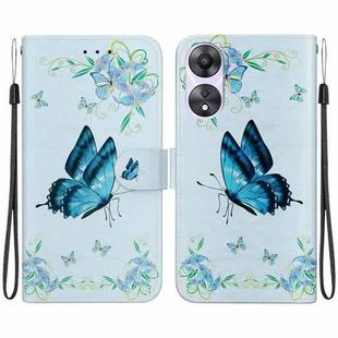 For OPPO A78 4G Crystal Texture Colored Drawing Leather Phone Case(Blue Pansies)