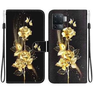 For OPPO A94 4G / F19 Pro Crystal Texture Colored Drawing Leather Phone Case(Gold Butterfly Rose)