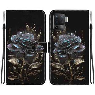 For OPPO A94 4G / F19 Pro Crystal Texture Colored Drawing Leather Phone Case(Black Rose)