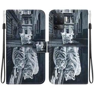 For OPPO A94 4G / F19 Pro Crystal Texture Colored Drawing Leather Phone Case(Cat Tiger Reflection)
