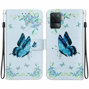 For OPPO A94 4G / F19 Pro Crystal Texture Colored Drawing Leather Phone Case(Blue Pansies)