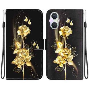 For OPPO A96 5G / Reno7 Z 5G Crystal Texture Colored Drawing Leather Phone Case(Gold Butterfly Rose)