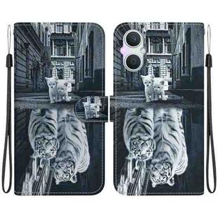 For OPPO A96 5G / Reno7 Z 5G Crystal Texture Colored Drawing Leather Phone Case(Cat Tiger Reflection)