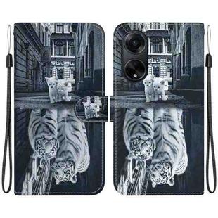 For OPPO A98 5G / F23 5G Indian Crystal Texture Colored Drawing Leather Phone Case(Cat Tiger Reflection)