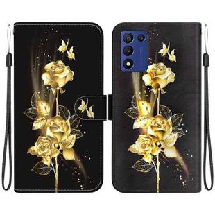 For OPPO K9s 5G Crystal Texture Colored Drawing Leather Phone Case(Gold Butterfly Rose)