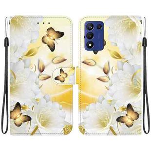 For OPPO K9s 5G Crystal Texture Colored Drawing Leather Phone Case(Gold Butterfly Epiphyllum)