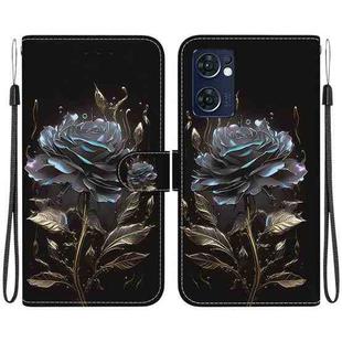 For OPPO Reno7 5G Global Crystal Texture Colored Drawing Leather Phone Case(Black Rose)
