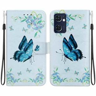 For OPPO Reno7 5G Global Crystal Texture Colored Drawing Leather Phone Case(Blue Pansies)