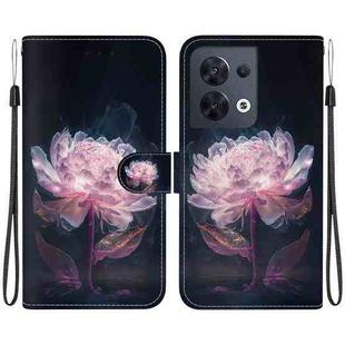 For OPPO Reno8 5G Crystal Texture Colored Drawing Leather Phone Case(Purple Peony)