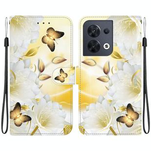 For OPPO Reno8 5G Crystal Texture Colored Drawing Leather Phone Case(Gold Butterfly Epiphyllum)