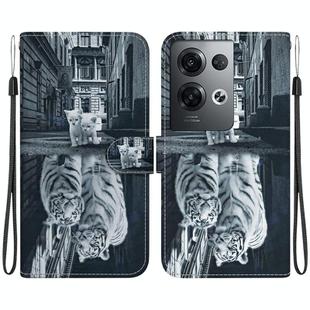 For OPPO Reno8 Pro 5G Crystal Texture Colored Drawing Leather Phone Case(Cat Tiger Reflection)