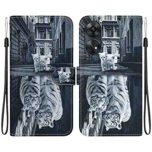 For OPPO Reno8 T 4G Crystal Texture Colored Drawing Leather Phone Case(Cat Tiger Reflection)