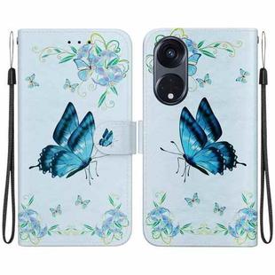 For OPPO Reno8 T 5G / A1 Pro 5G Crystal Texture Colored Drawing Leather Phone Case(Blue Pansies)