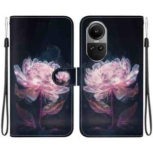 For OPPO Reno10 5G Crystal Texture Colored Drawing Leather Phone Case(Purple Peony)