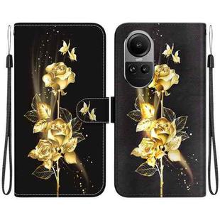 For OPPO Reno10 5G Crystal Texture Colored Drawing Leather Phone Case(Gold Butterfly Rose)