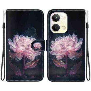 For OPPO Reno9 Pro Crystal Texture Colored Drawing Leather Phone Case(Purple Peony)