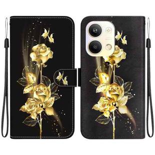 For OPPO Reno9 Pro Crystal Texture Colored Drawing Leather Phone Case(Gold Butterfly Rose)