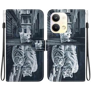 For OPPO Reno9 Pro Crystal Texture Colored Drawing Leather Phone Case(Cat Tiger Reflection)